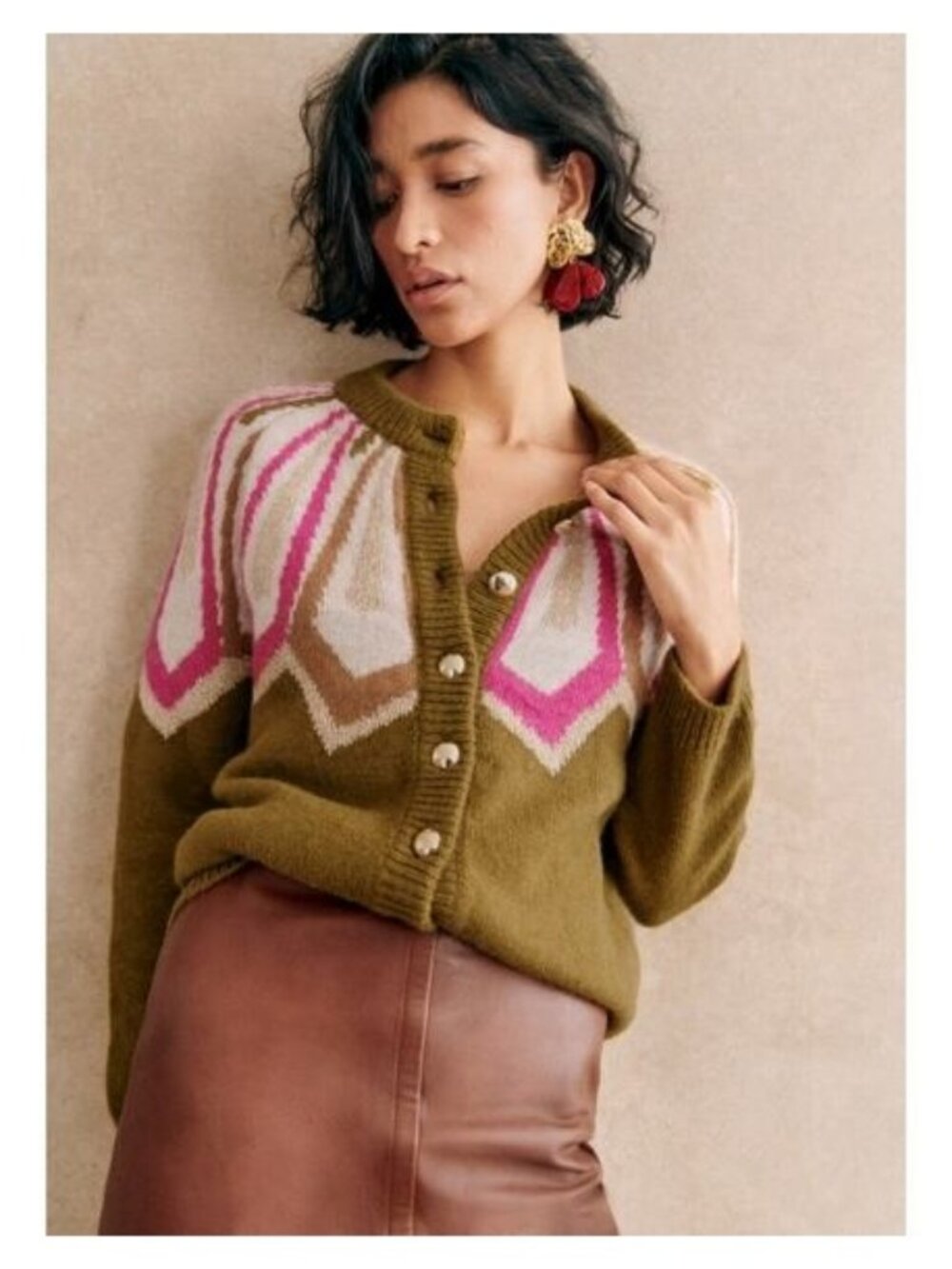 SEZANE Hamel Alpaca Jacquard Knit Cardigan Size XXS - Picture 4 of 11